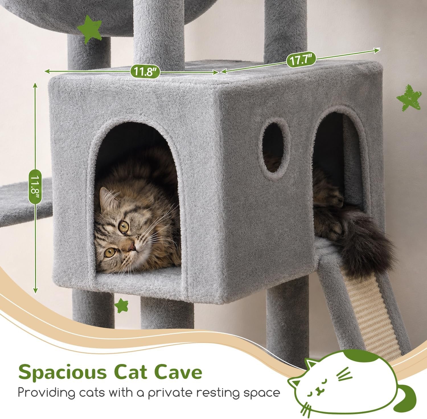 Heavy Duty Cat Tree, 70 Inch Sturdy Cat Tree for Indoor Cats Extra Large Cat Tower with Scratching Post, Hammock, Cat Condo for Adult Cats Kittens, F70 Pro, Light Grey