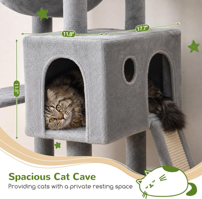 Heavy Duty Cat Tree, 70 Inch Sturdy Cat Tree for Indoor Cats Extra Large Cat Tower with Scratching Post, Hammock, Cat Condo for Adult Cats Kittens, F70 Pro, Light Grey