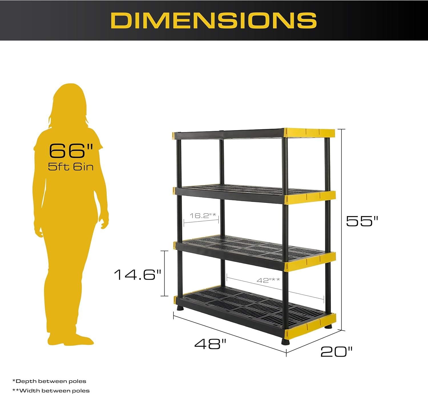Black & Yellow 4-Tier Heavy Duty Storage Shelves and 8 Heavy Duty Storage Bins with Lids, 4 Shelves That Support up to 200Lbs/Shelf + 27 Gallon Containers (8-Pack), Organization and Storage