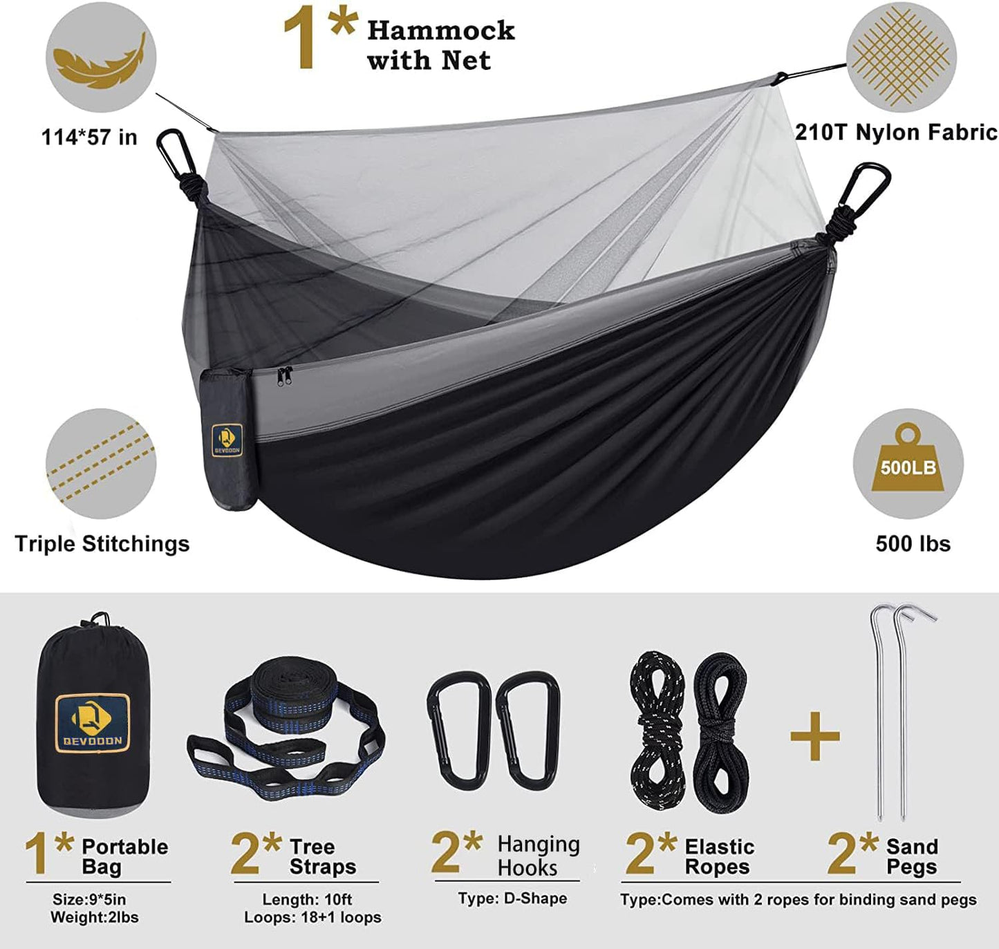 Ultimate Camping Hammock with Insect Net - Portable Double Hammock Set with Tree Straps & Heavy-Duty Hooks for Outdoor Adventures