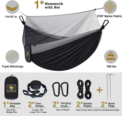 Ultimate Camping Hammock with Insect Net - Portable Double Hammock Set with Tree Straps & Heavy-Duty Hooks for Outdoor Adventures