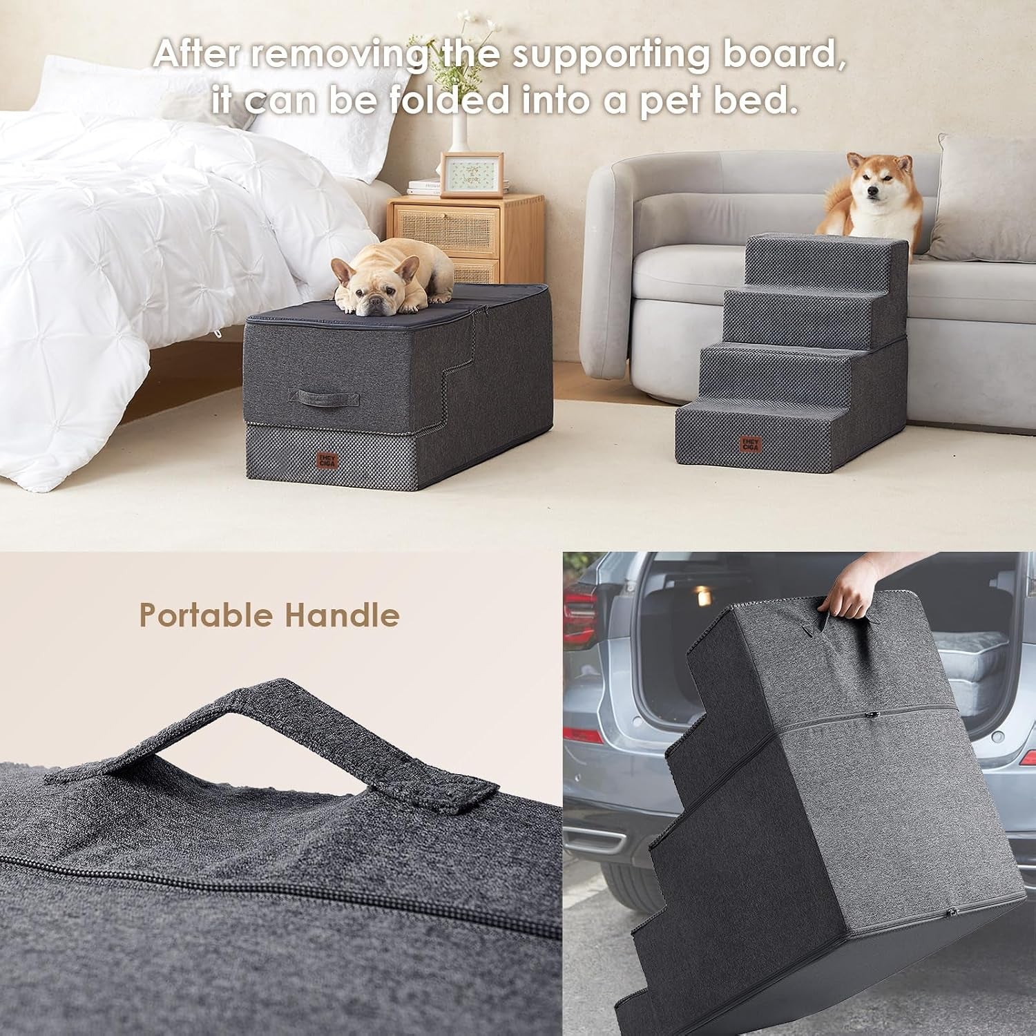 Dog Stairs for High Bed 25" H, 5-Step Extra Wide Dog Steps for Bed, Pet Steps for Small Dogs and Cats, Non-Slip Balanced Pet Ramp Indoor, Grey