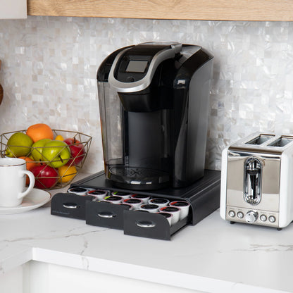 Single Serve Coffee Pod Organizer with 3 Drawers, 36 Pod Capacity, Black