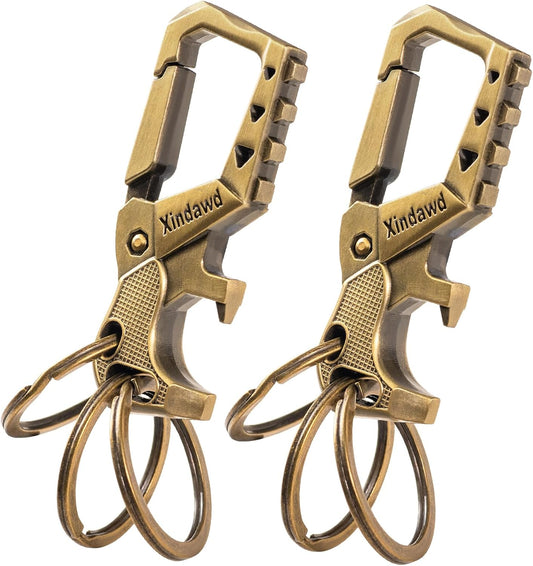 Heavy Duty Metal Keychains, Carabiner Clip Keychain with Bottle Opener, 3 Key Rings for Car Keys, Family Present for Men and Women(Bronze-2Pcs)