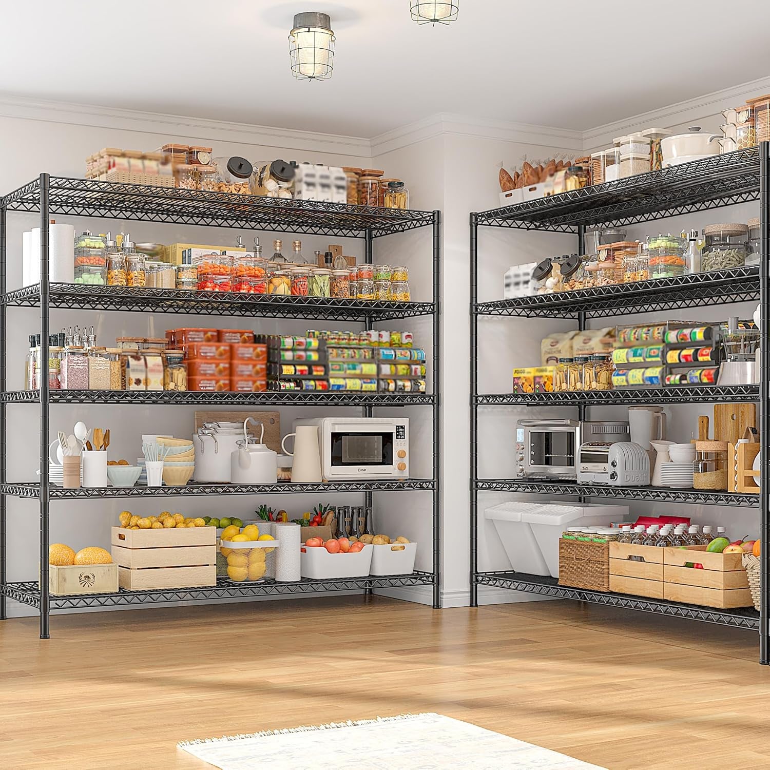 55.5" W Storage Shelves 3200LBS Wire Shelving Unit 5 Tier Metal Shelving Heavy Duty Garage Shelving Metal Shelves for Storage Rack Adjustable Pantry Shelf, 55.5" W X 18''D X 71" H, 3PCS