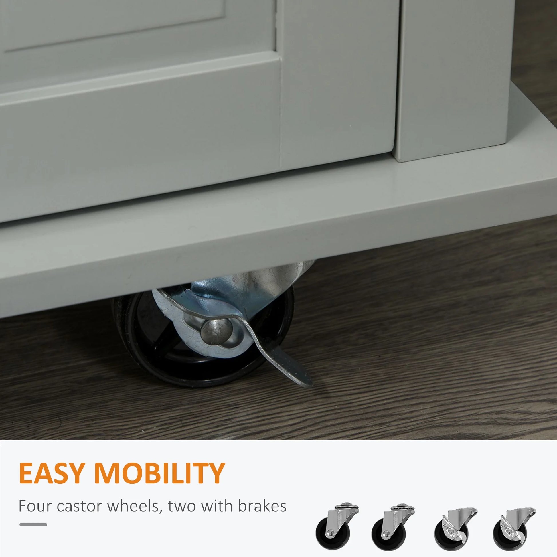 Kitchen Island on Wheels, Rolling Cart with Rubber Wood Top, Spice Rack, Towel Rack & Drawers for Dining Room, Gray