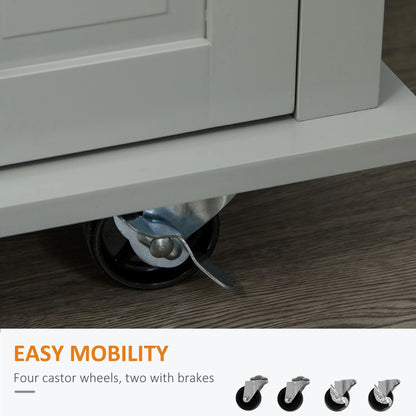 Kitchen Island on Wheels, Rolling Cart with Rubber Wood Top, Spice Rack, Towel Rack & Drawers for Dining Room, Gray