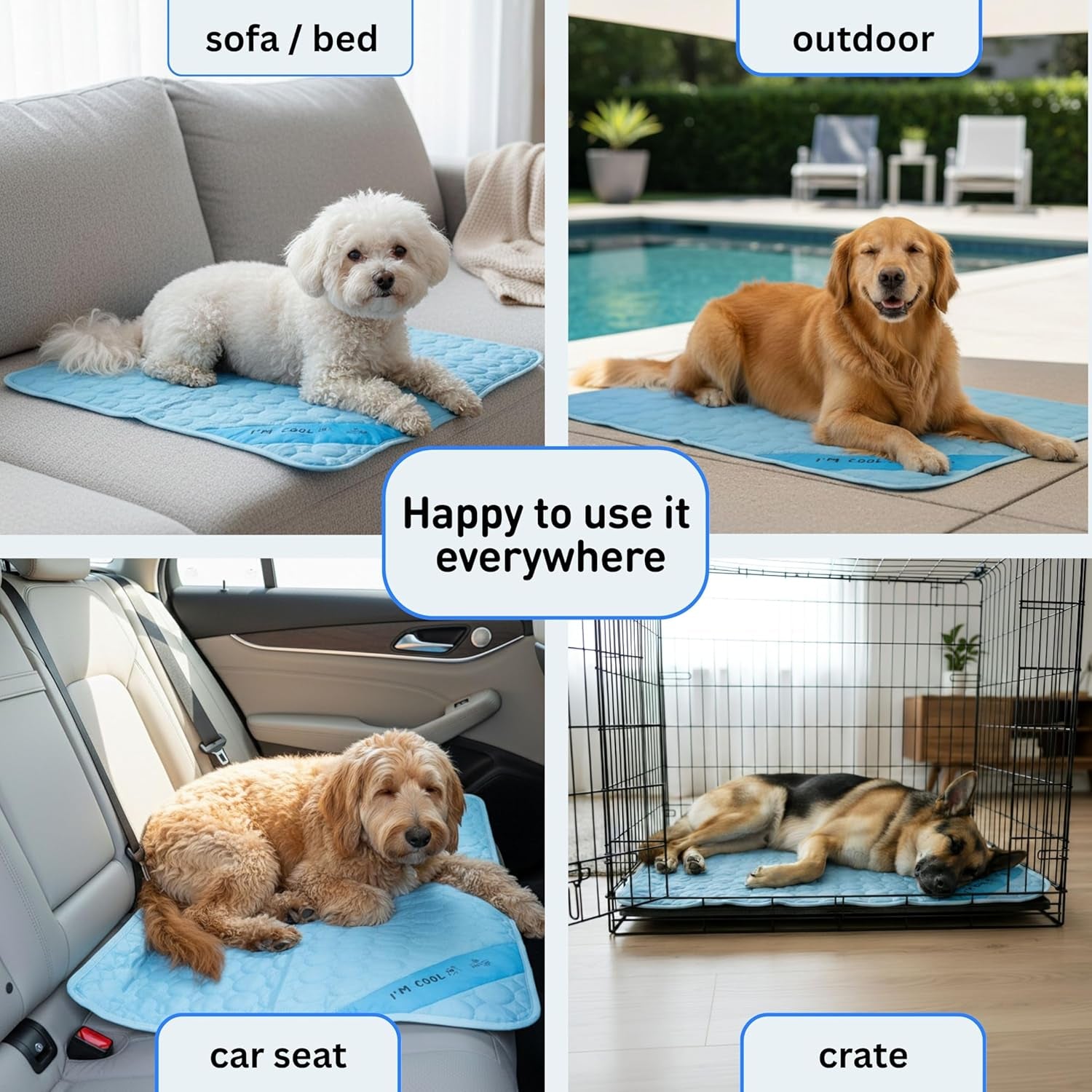 Dog Cooling Mat, Indoor & Outdoor, Large Self Cooling Pad | No Freeze Needed, Breathable, Washable, Portable Cooling Mat for Dogs with Travel Bag, Fits Car, Crate, Floor & Bed, 39"X27"