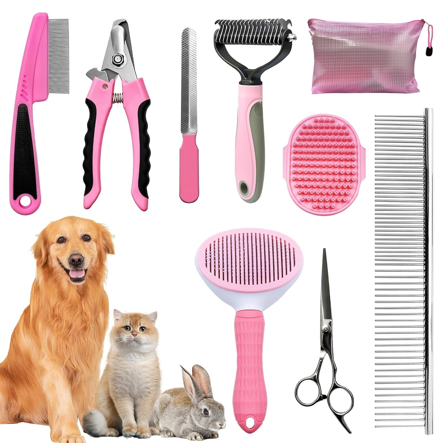 Ultimate 8-Piece Dog Grooming Kit – Essential Grooming Supplies for Dogs and Cats with Deshedding Brush, Bath Gloves, Towels & Silicone Toothbrush – Perfect for All Pet Sizes!