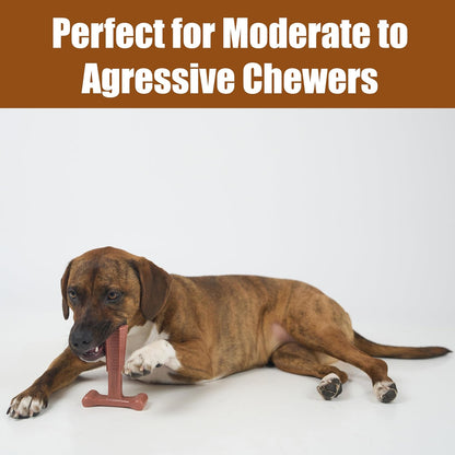 Bam-Bones plus T Bone – Bamboo Fiber & Nylon Dog Chew Toy for Moderate to Aggressive Chewers, Durable Long Lasting & Non-Splintering, Beef Flavor Toy for Adult Dogs & Puppies under 60 Lbs, 6 In
