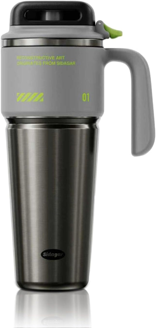 32 Oz Insulated Tumbler with Push-Button Lid and Handle, Grey | 316L Stainless Steel, Leakproof Lid, Double-Wall Vacuum Insulation, Keeps Drinks Hot or Cold for Work, Travel & Daily Use