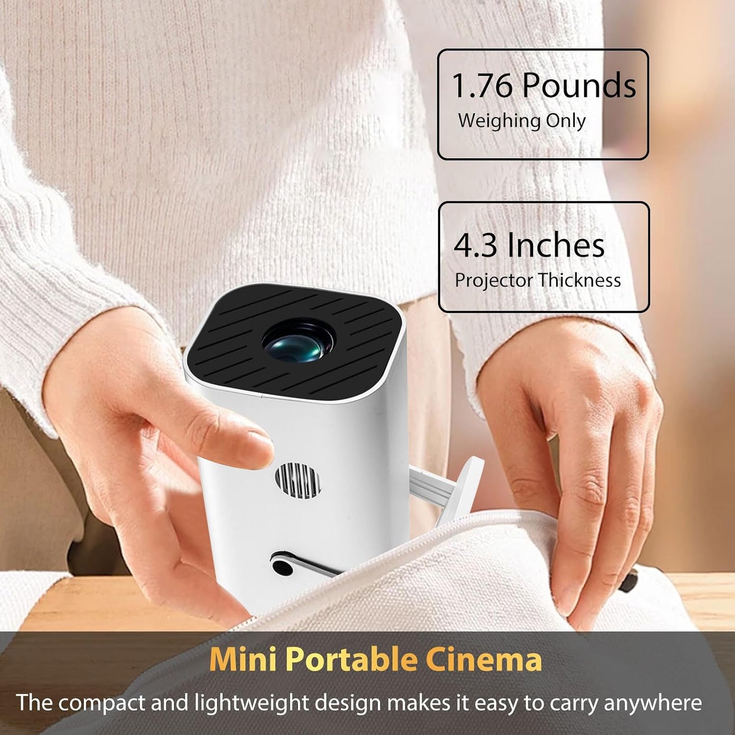 【Built-In APPS & Electric Focusing & 210° Rotation】Mini Projector with Wifi and Bluetooth, 1080P Portable Projector, Movie Projector for Bedroom, Supports Smartphones/Tv Stick/Ipad/Ps5/Laptop/Hdmi/Usb