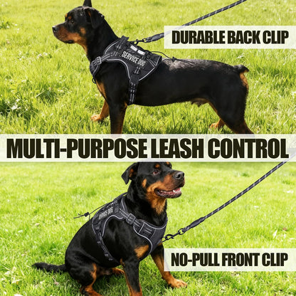 Service Dog Tactical Vest Harness and Leash Set Large Sized Dog Emotional Support- Tactical Dog Harness Training Collar with Name (Black, L)
