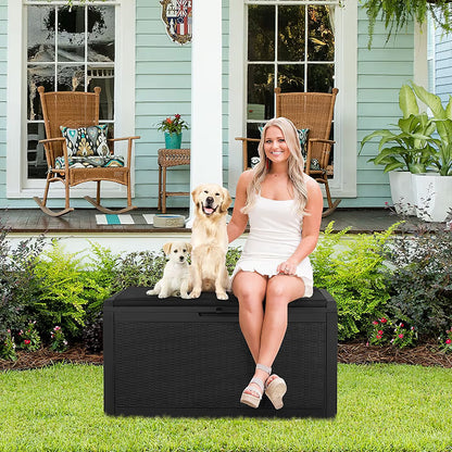100 Gallon Resin Waterproof Outdoor Storage Box with Cushion | Large Resin Deck Box Indoor Lockable Storage Container for Patio Furniture Garden Pool Cushions