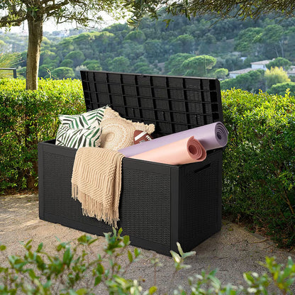 100 Gallon Resin Waterproof Outdoor Storage Box with Cushion | Large Resin Deck Box Indoor Lockable Storage Container for Patio Furniture Garden Pool Cushions