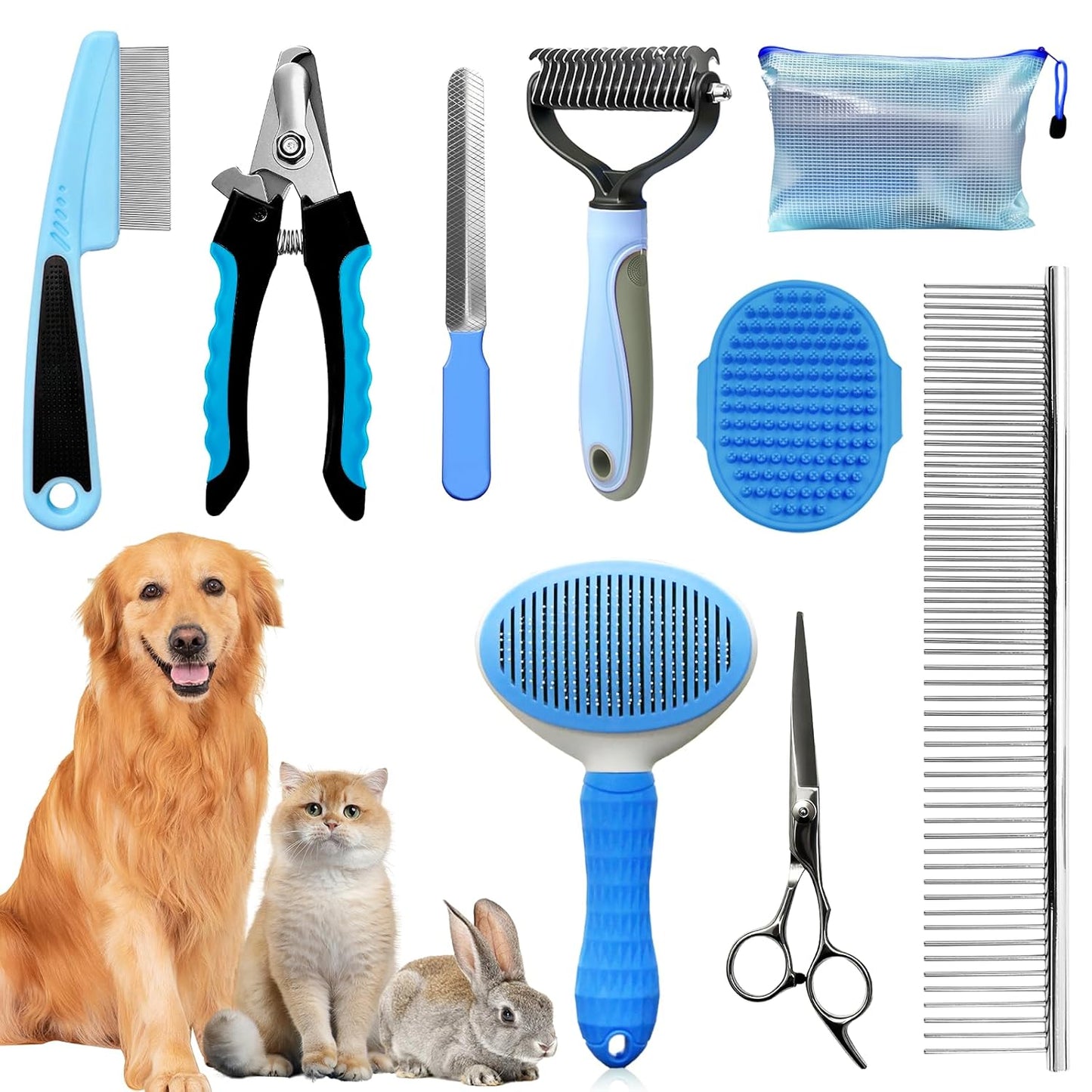 Ultimate 8-Piece Dog Grooming Kit – Essential Grooming Supplies for Dogs and Cats with Deshedding Brush, Bath Gloves, Towels & Silicone Toothbrush – Perfect for All Pet Sizes!