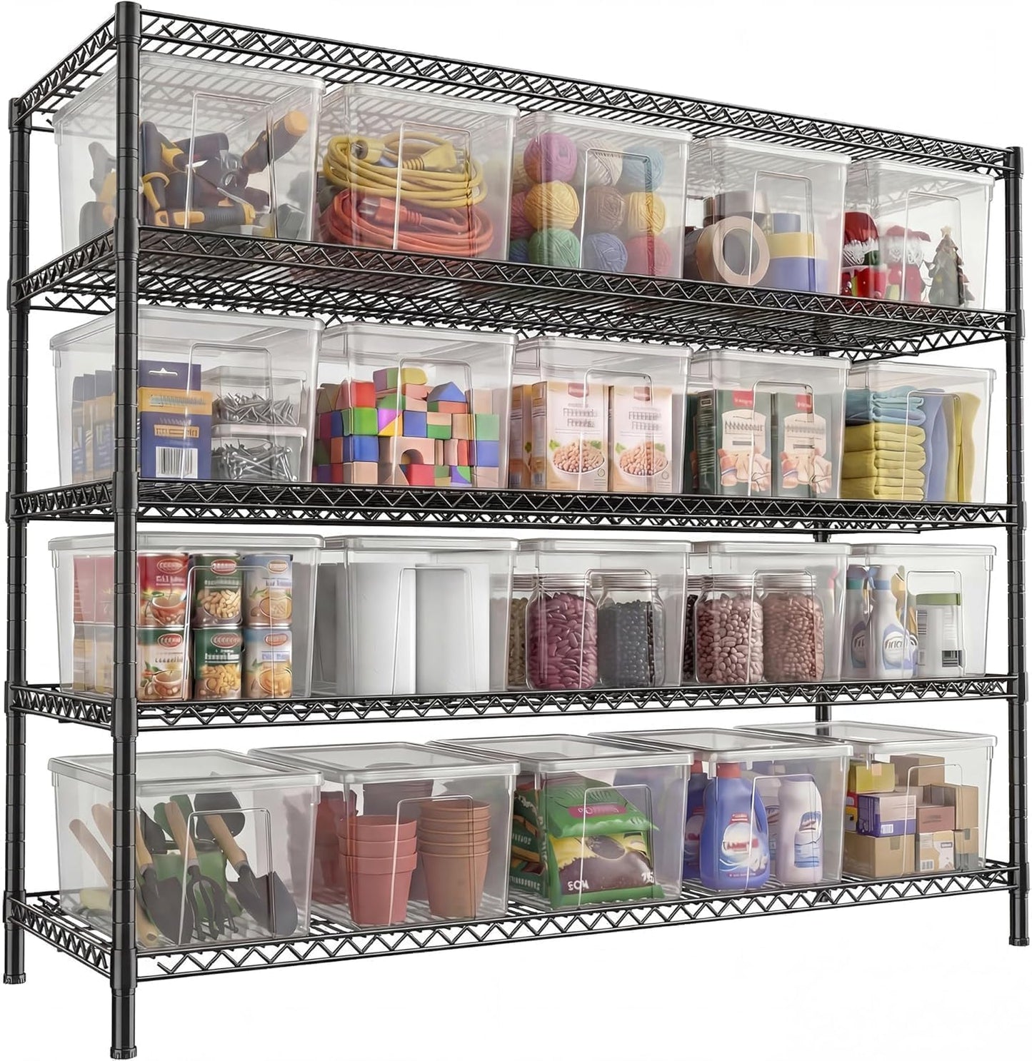 3200LBS Storage Shelves 55.5" W Garage Shelving Heavy Duty 5 Tier Adjustable Wire Shelving Unit Metal Shelving for Garage Pantry Commercial Basement,55.5" W X 18''D X 71" H