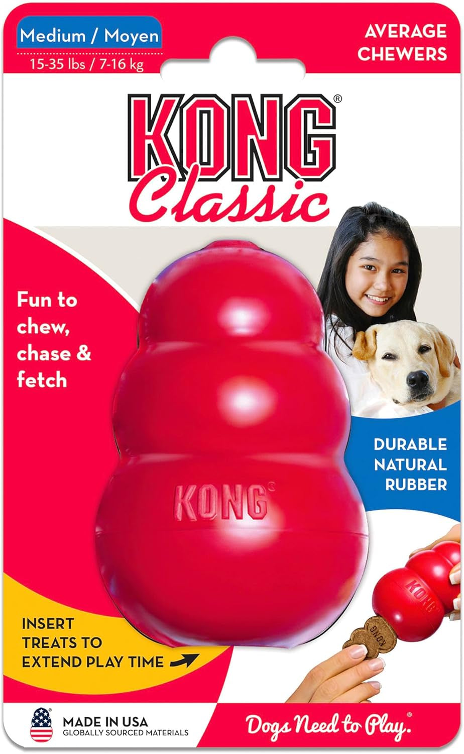 Classic Stuffable Dog Toy - Fetch & Chew Toy for Dogs - Treat-Filling Capabilities & Erratic Bounce for Extended Play Time - Durable Natural Rubber Material - for Medium Dogs