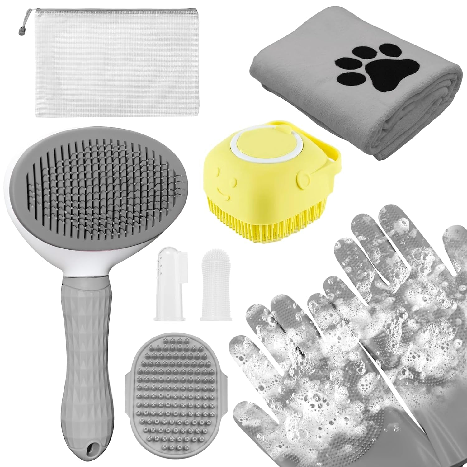 Ultimate 8-Piece Dog Grooming Kit – Essential Grooming Supplies for Dogs and Cats with Deshedding Brush, Bath Gloves, Towels & Silicone Toothbrush – Perfect for All Pet Sizes!
