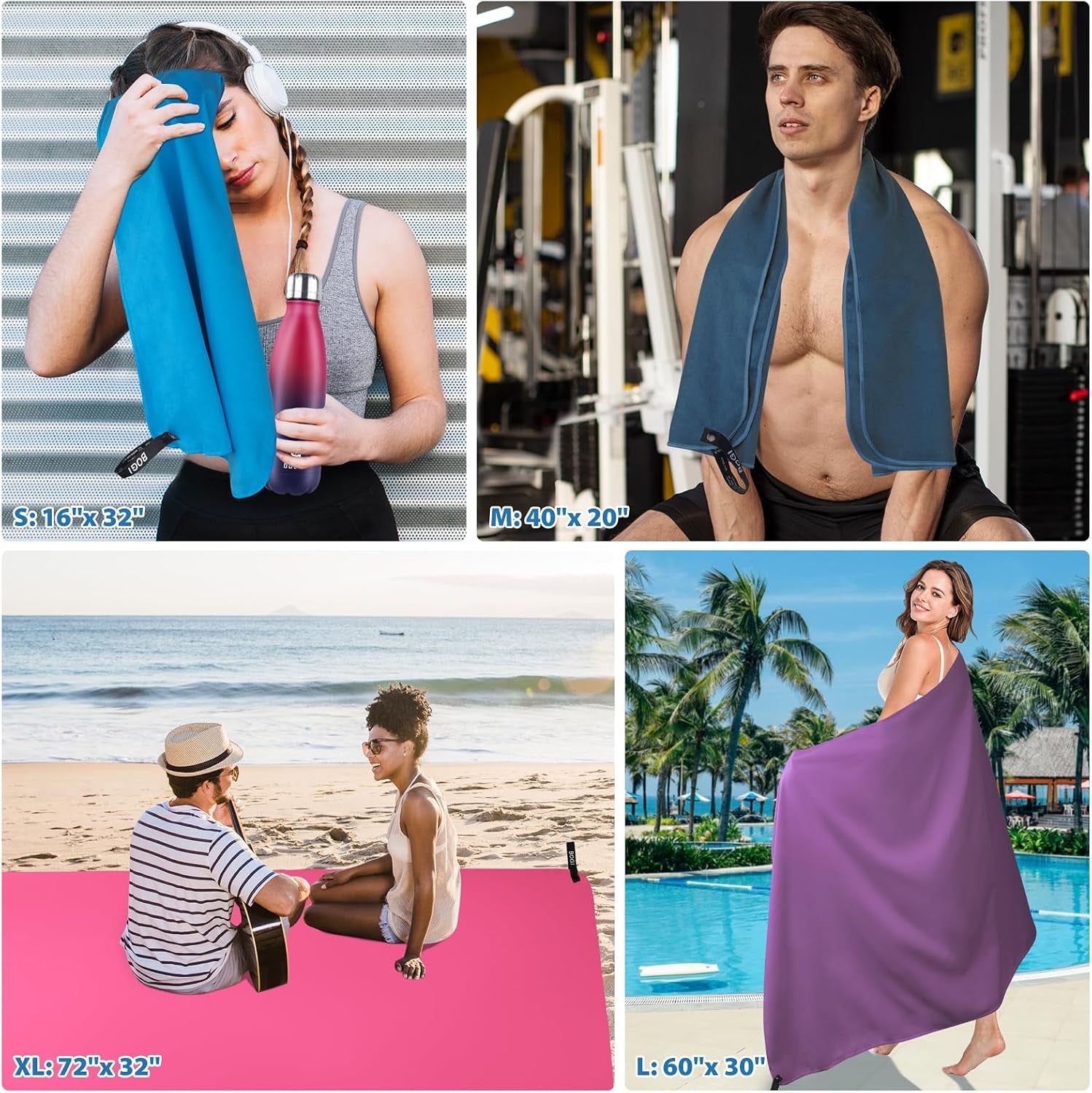 Microfiber Travel Sports Towel - Quick Dry, Soft Lightweight, Compact for Camping, Gym, Yoga, Swimming, Backpacking (Xl:72''X32''+16''X16'' - Orange)