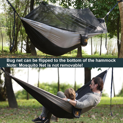 Ultimate Camping Hammock with Insect Net - Portable Double Hammock Set with Tree Straps & Heavy-Duty Hooks for Outdoor Adventures