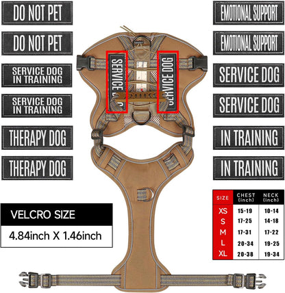 Service Dog Tactical Vest Harness and Leash Set Large Sized Dog Emotional Support- Tactical Dog Harness Training Collar with Name (Khaki, L)