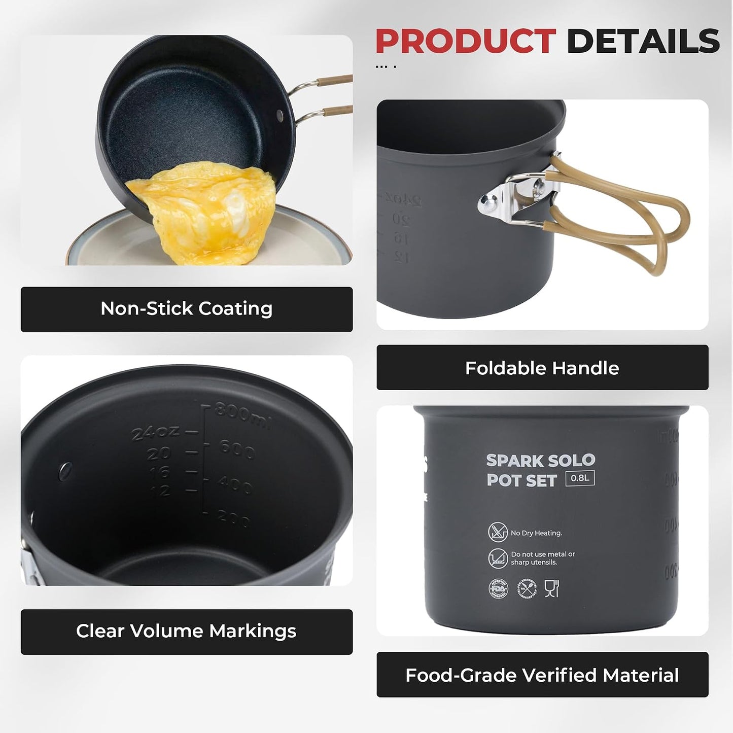 9-Piece Camping Cookware Set with Non-Stick Pots & 3200W Stove | All-In-One Nested Set with 0.35L Pan, 1L Pot, Stove, Igniter, Magnetic Stand & 5-In-1 Spork