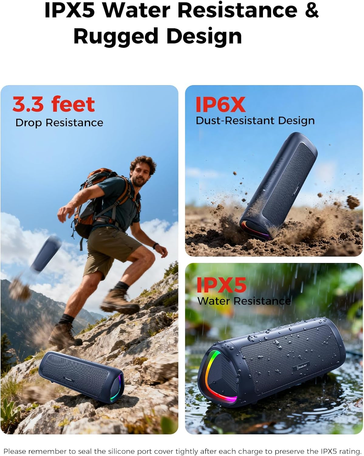 Bluetooth Speaker, 20W HD Sound, Portable Wireless, IPX5 Waterproof, up to 24H Playtime, TWS Pairing, for Home/Party/Outdoor/Camping/Beach Essentials, Electronic Gadgets, Birthday Gift (Navy)