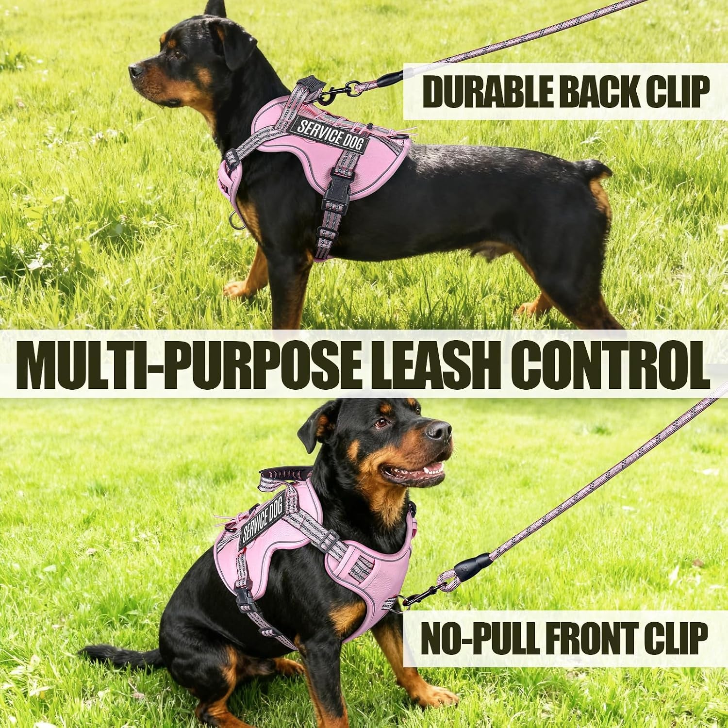 Service Dog Tactical Vest Harness and Leash Set Large Sized Dog Emotional Support- Tactical Dog Harness Training Collar with Name (Pink, L)