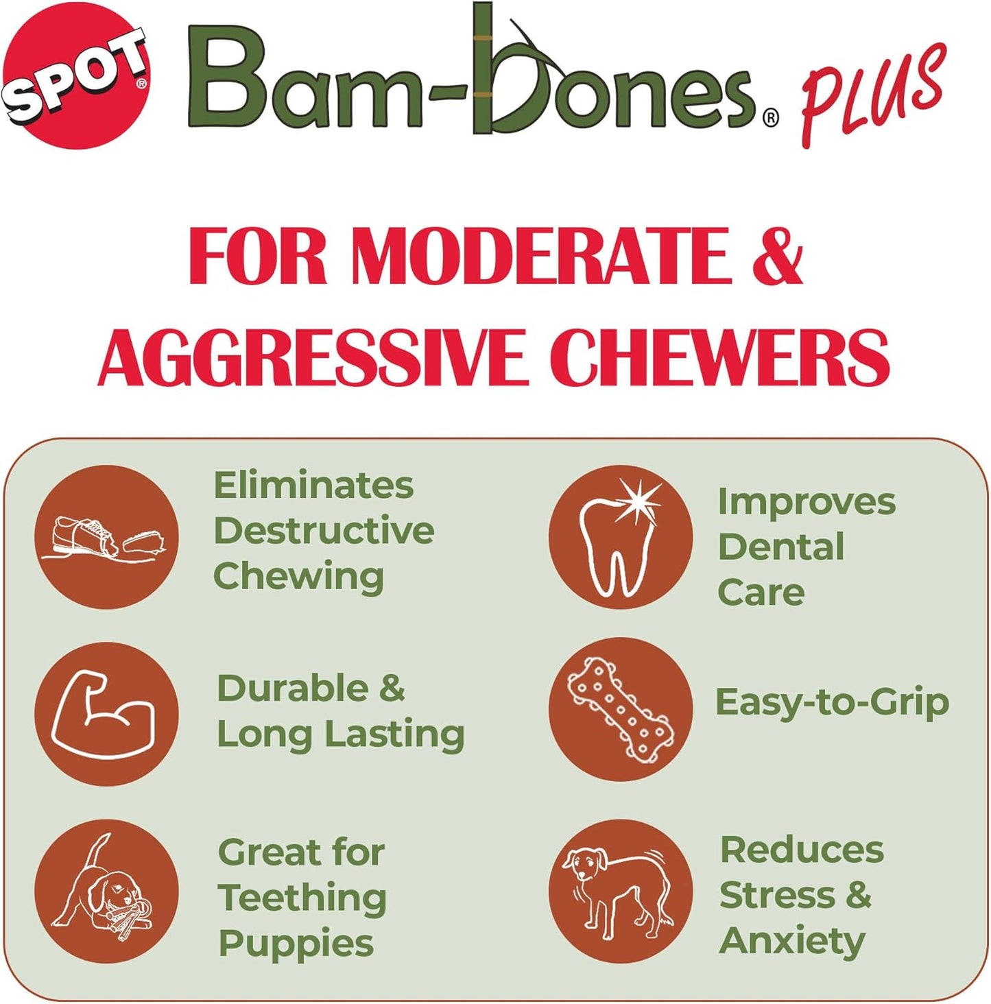 Bam-Bones Plus T-Bone Chew Toy for Dogs - Durable Bamboo & Nylon, Chicken Flavor, Perfect for Medium Chewers 30-60 lbs