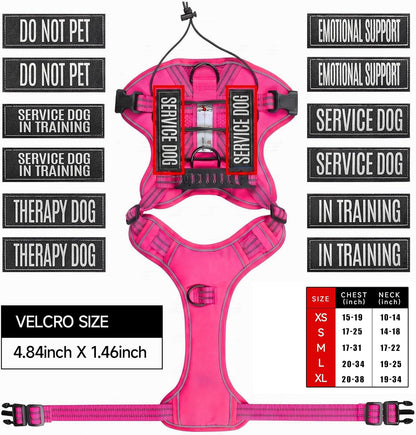 Service Dog Tactical Vest Harness and Leash Set Large Sized Dog Emotional Support- Tactical Dog Harness Training Collar with Name (Rose Red, L)