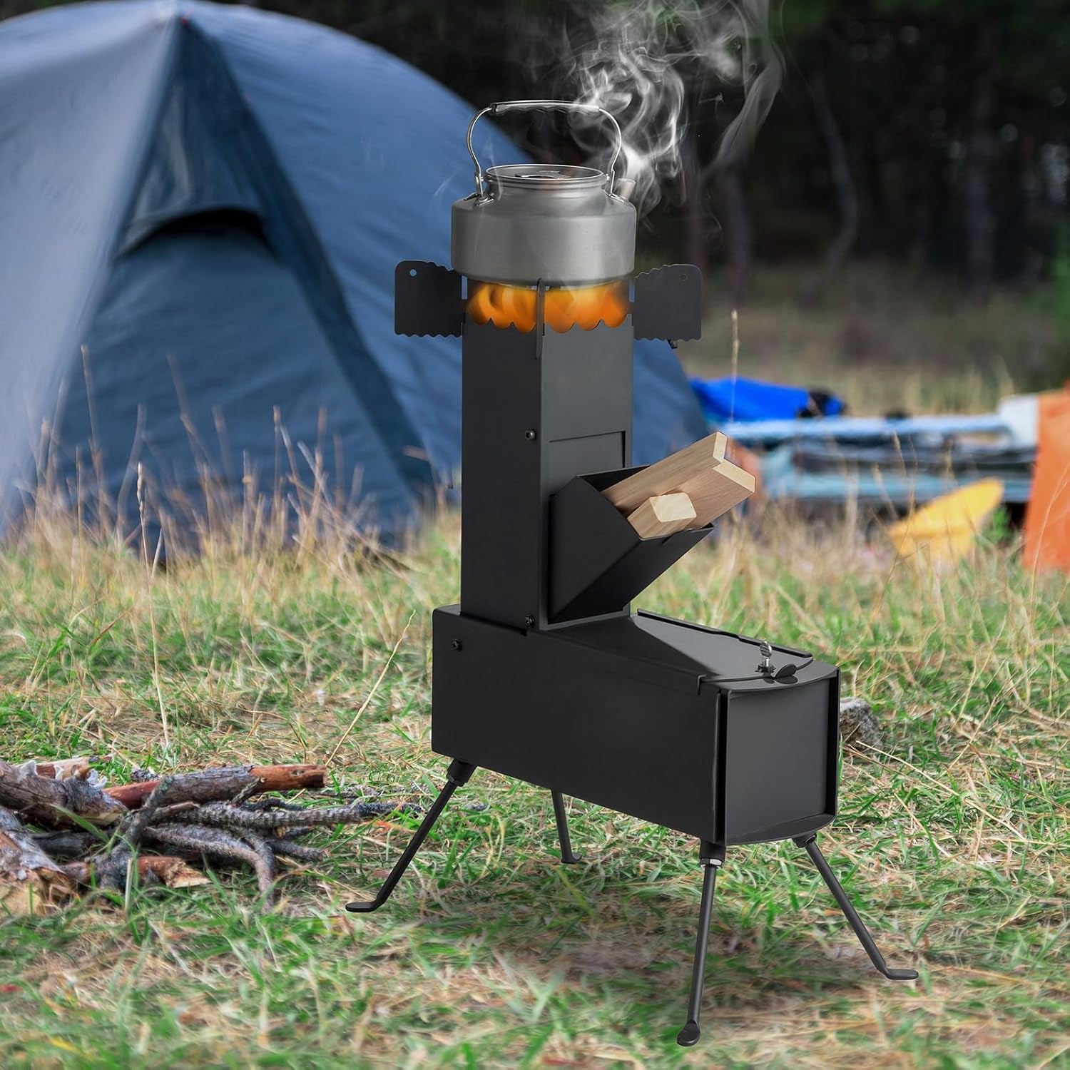 Ultimate Portable Camping Rocket Stove - Wood Burning Tent Heater for Outdoor Cooking & BBQ Adventures