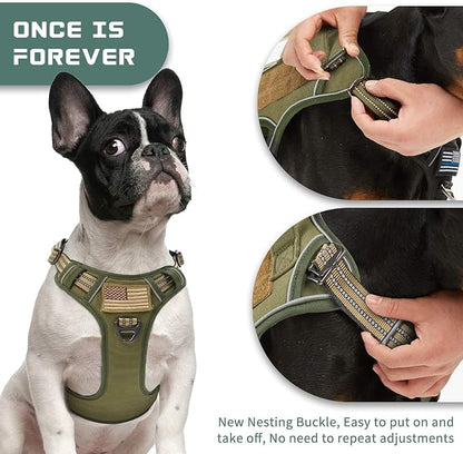 Tactical Dog Harness for Medium Dogs No Pull, Famous TIK Tok No Pull Dog Harness, Fit Smart Reflective Pet Walking Harness for Training, Adjustable Dog Vest Harness with Handle Green M