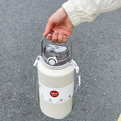 2L/ 67.63oz Large Capacity Stainless Steel Insulated Tumbler with Handle, Ice-Keeping and Thermal Straw, Sports Water Bottle