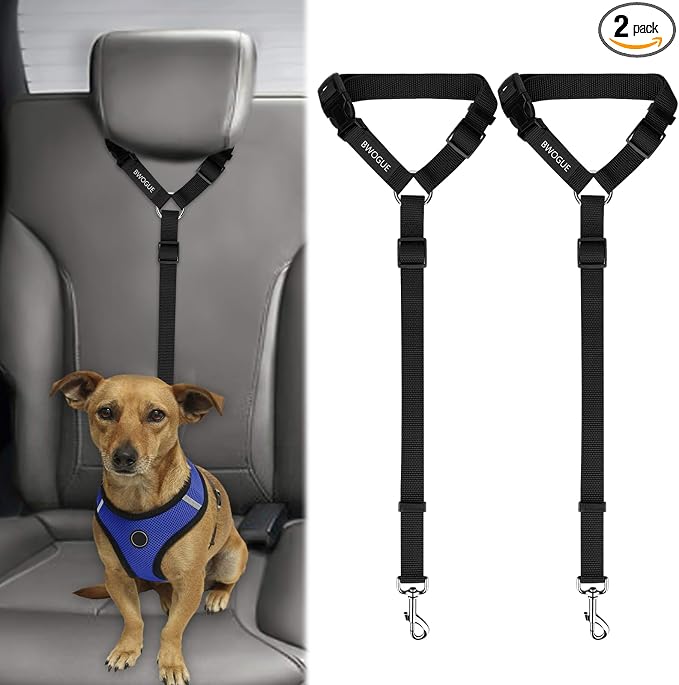 2 Packs Dog Cat Safety Seat Belt Strap Car Headrest Restraint Adjustable Nylon Fabric Dog Restraints Vehicle Seatbelts Harness