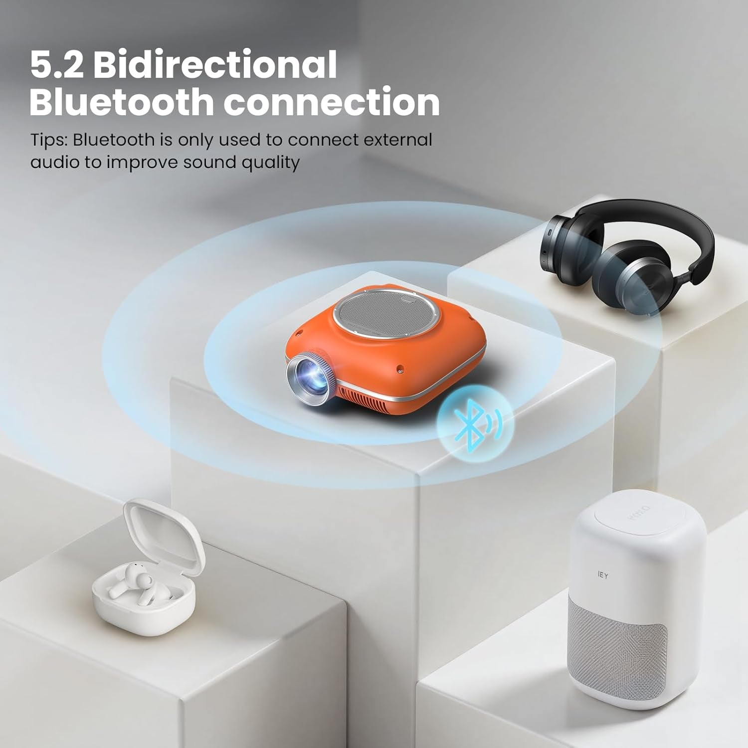 Mini Projector, 1080P Supported Portable Bluetooth Projector | Mini & Portable, Built-In Bluetooth/Speaker, Home Theater, Outdoor/Indoor, HDMI/USB Compatible Phone & Laptop(Orange)