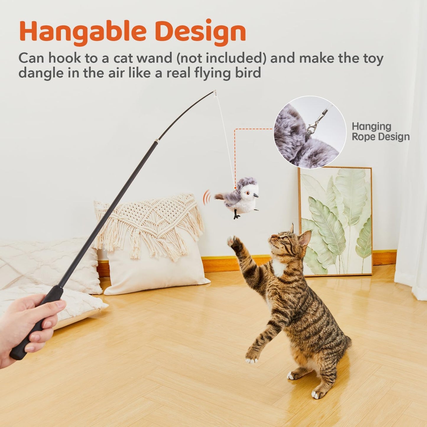Cat Toys Flapping Bird (No Flying), Lifelike Sandpiper Chirp Tweet, Rechargeable Touch Activated Kitten Toy Interactive Cat Exercise Toys for All Breeds Cat Kicker Catnip Toys 4.0" | Lifelike Sandpiper Chirp, Touch Activated, Rechargeable Kitten Kitty Exercise Catnip Kicker for All Breeds 4.0 Inches