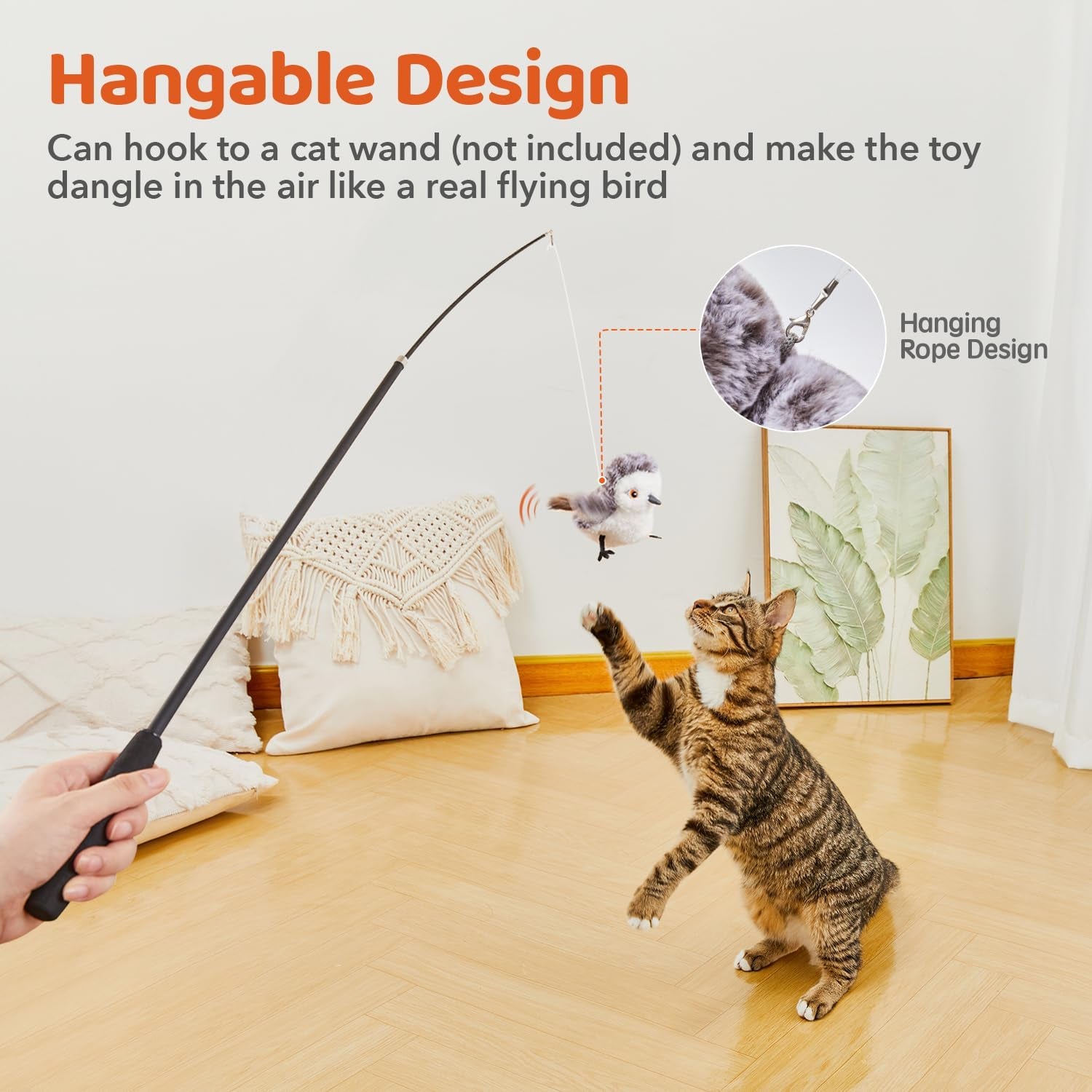 Cat Toys Flapping Bird (No Flying), Lifelike Sandpiper Chirp Tweet, Rechargeable Touch Activated Kitten Toy Interactive Cat Exercise Toys for All Breeds Cat Kicker Catnip Toys 4.0" | Lifelike Sandpiper Chirp, Touch Activated, Rechargeable Kitten Kitty Exercise Catnip Kicker for All Breeds 4.0 Inches