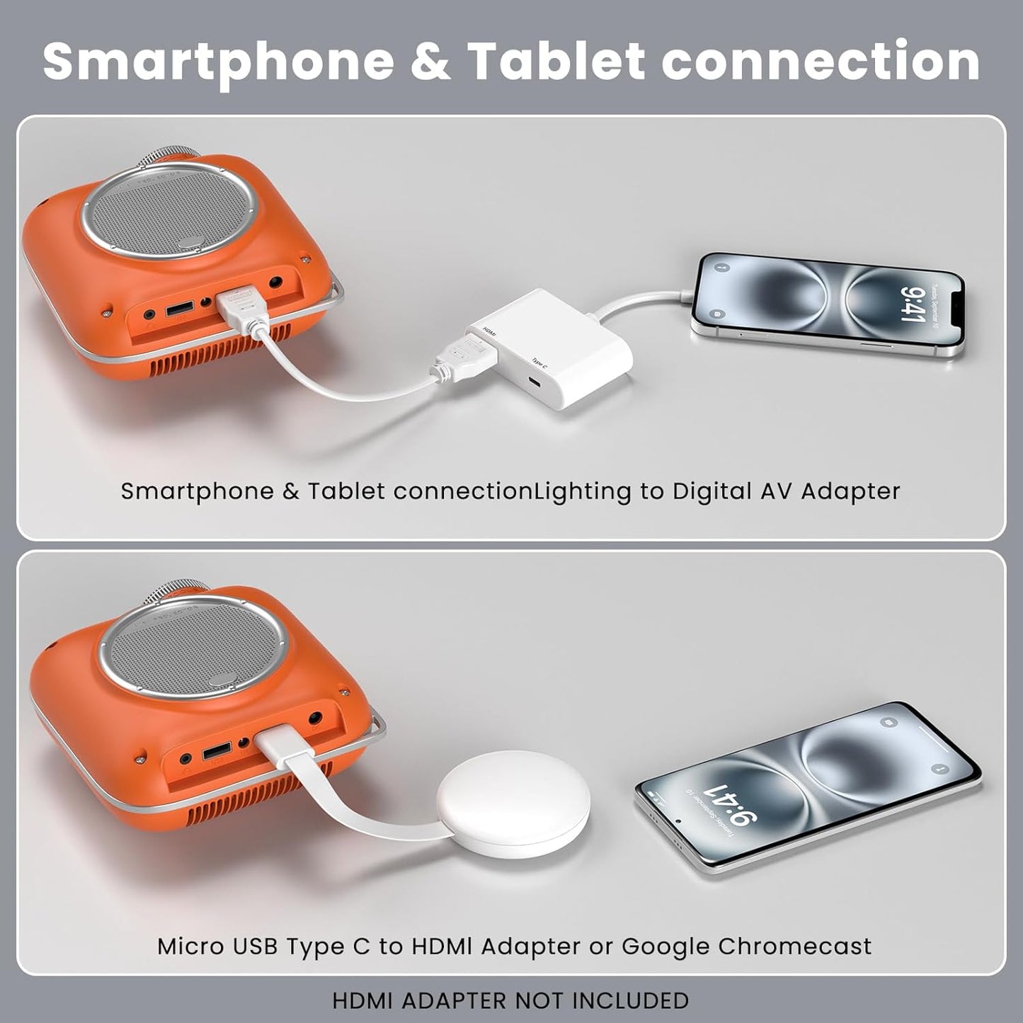 Mini Projector, 1080P Supported Portable Bluetooth Projector | Mini & Portable, Built-In Bluetooth/Speaker, Home Theater, Outdoor/Indoor, HDMI/USB Compatible Phone & Laptop(Orange)