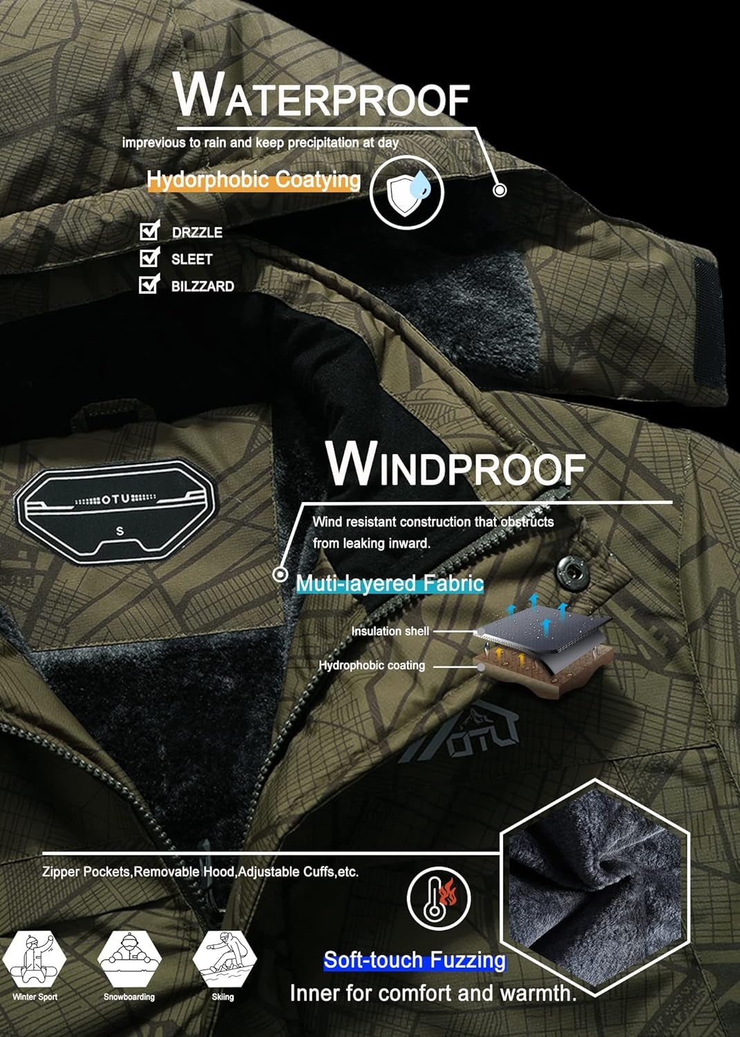 Stay Warm and Stylish with Our Men's Waterproof Ski Jacket - Perfect for Snowboarding and Winter Adventures!