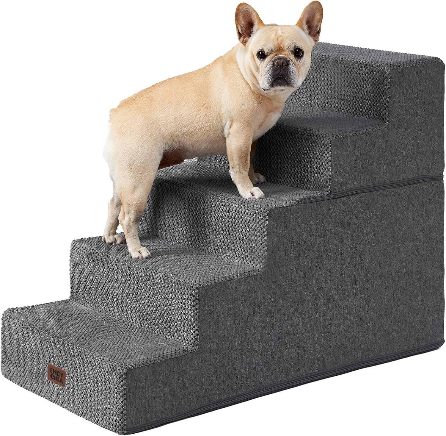 Dog Stairs for High Bed 25" H, 5-Step Extra Wide Dog Steps for Bed, Pet Steps for Small Dogs and Cats, Non-Slip Balanced Pet Ramp Indoor, Grey