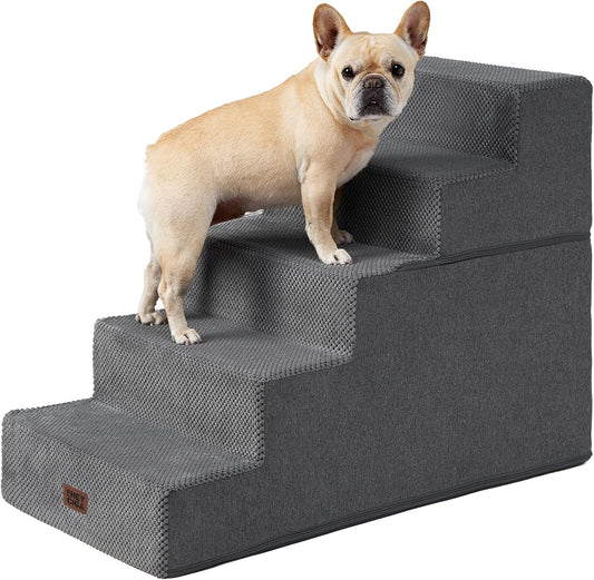 Dog Stairs for High Bed 25" H, 5-Step Extra Wide Dog Steps for Bed, Pet Steps for Small Dogs and Cats, Non-Slip Balanced Pet Ramp Indoor, Grey