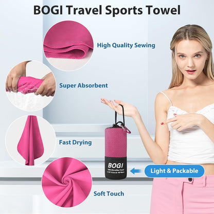 Microfiber Travel Sports Towel-Quick Dry Towel, Soft Lightweight Microfiber Camping Towel Absorbent Compact Travel Towel for Camping Gym Yoga Swimming Backpacking (Xl:72''X32''+16''X16''-Hpink)