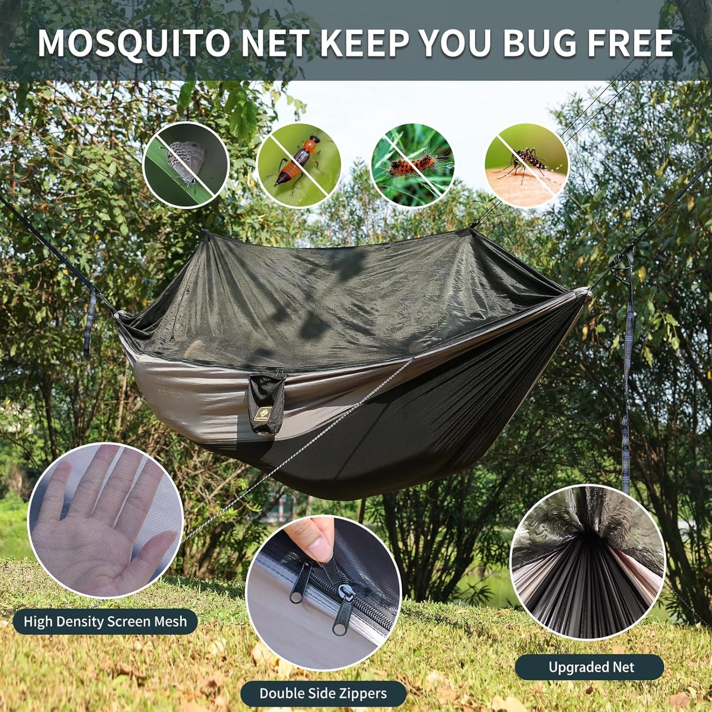 Ultimate Camping Hammock with Insect Net - Portable Double Hammock Set with Tree Straps & Heavy-Duty Hooks for Outdoor Adventures