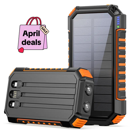 【Gift for Mom】Solar Charger Power Bank - 27000Mah Portable Phone Charger with Built-In USB Cables 3.0A Fast Charge Battery Pack, 5 Outputs & 2 Inputs for Smartphone, Tablet