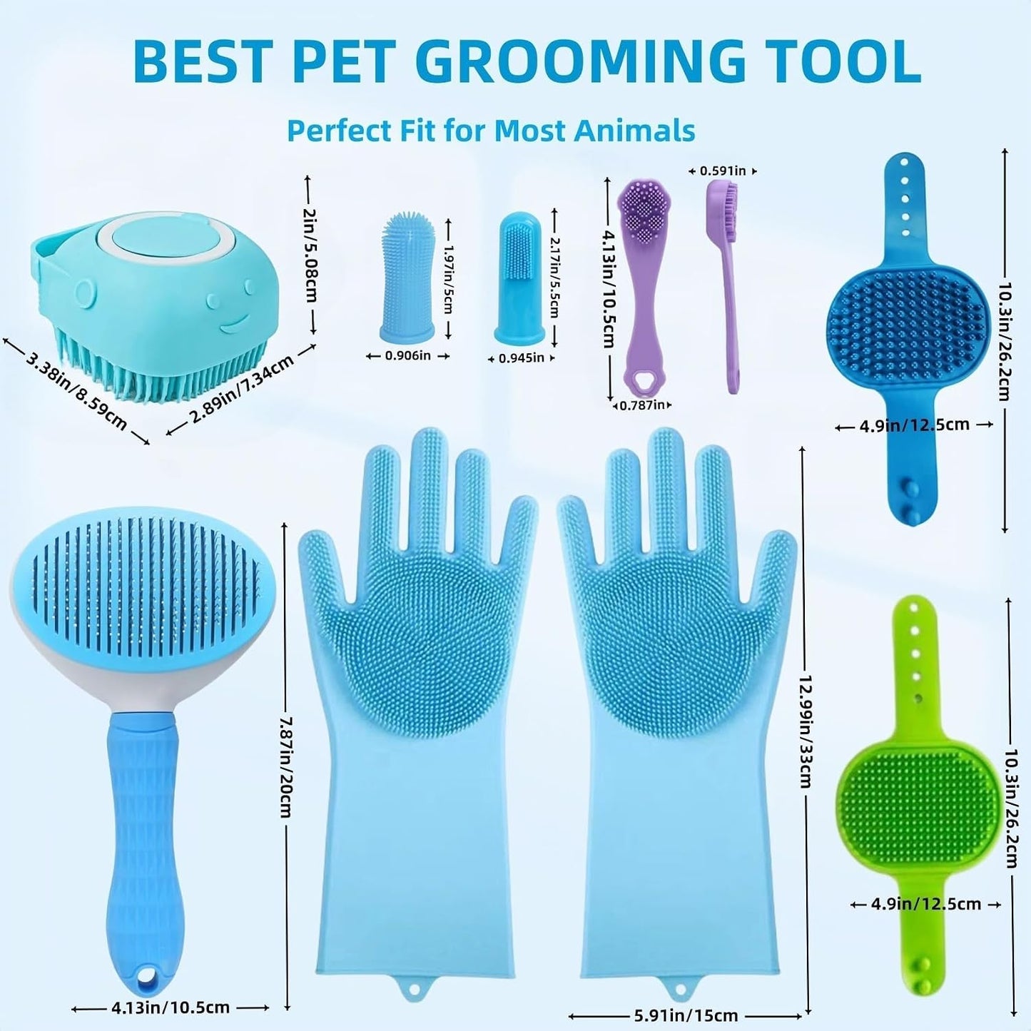 9-In-1 Pet Grooming Kit:Deshedding Brushs,Massage Gloves Brush,Silicone Finger Toothbrushes,Shampoo Bath Brushs,Slicker Brush – Complete Grooming Set for Dogs, Cats, and Small Animals