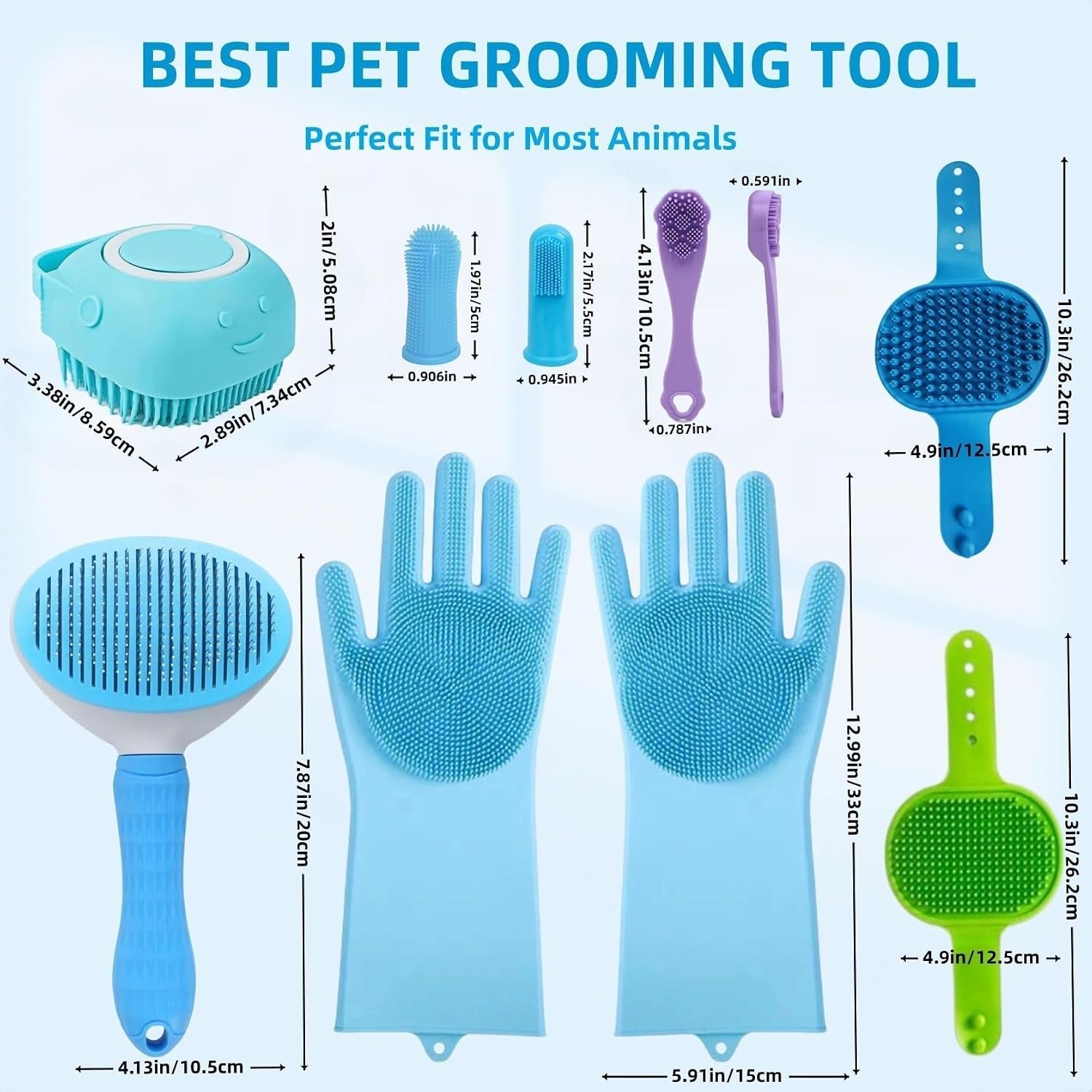 9-In-1 Pet Grooming Kit:Deshedding Brushs,Massage Gloves Brush,Silicone Finger Toothbrushes,Shampoo Bath Brushs,Slicker Brush – Complete Grooming Set for Dogs, Cats, and Small Animals