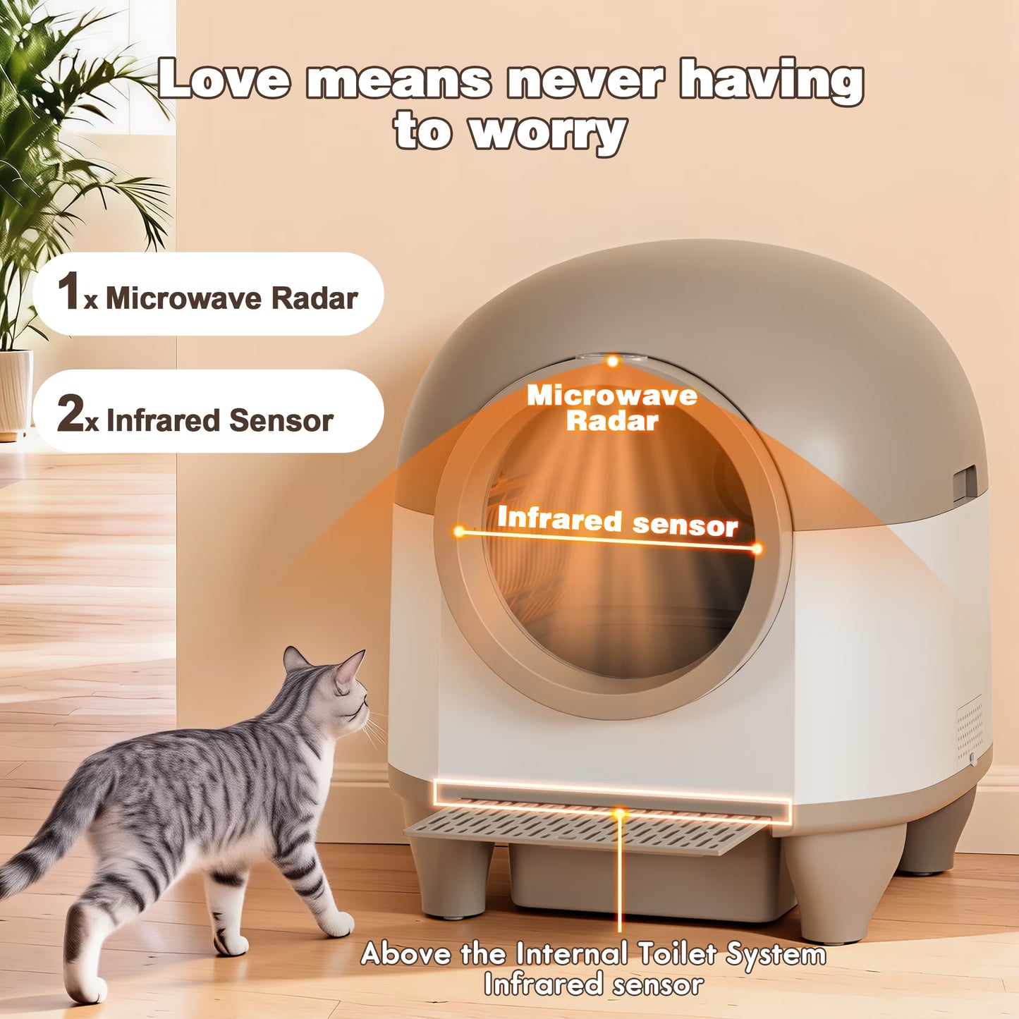 Self-Cleaning Cat Litter Box with Mat – Automatic Litter Box for Multiple Cats, Featuring Safety Protection and App Control, Includes a Complimentary Garbage Bag, Brown