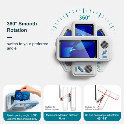 Mobile Phone Waterproof Box with Bluetooth Speaker, 360° Rotating Touch Screen Shower Phone Holder, Phone Mount Holder, Multifunctional Phone Stand, Waterproof Cellphone Stand for Bathroom, Kitchen, Sink and Swimming Pool #GLOBAL PICKS