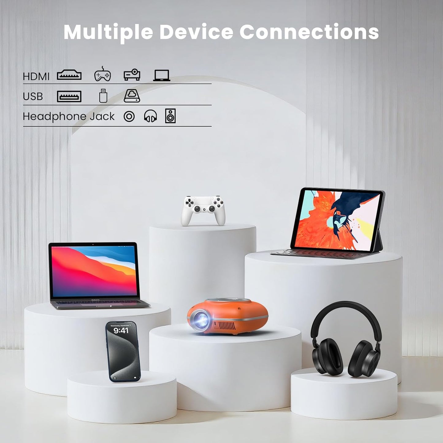Mini Projector, 1080P Supported Portable Bluetooth Projector | Mini & Portable, Built-In Bluetooth/Speaker, Home Theater, Outdoor/Indoor, HDMI/USB Compatible Phone & Laptop(Orange)